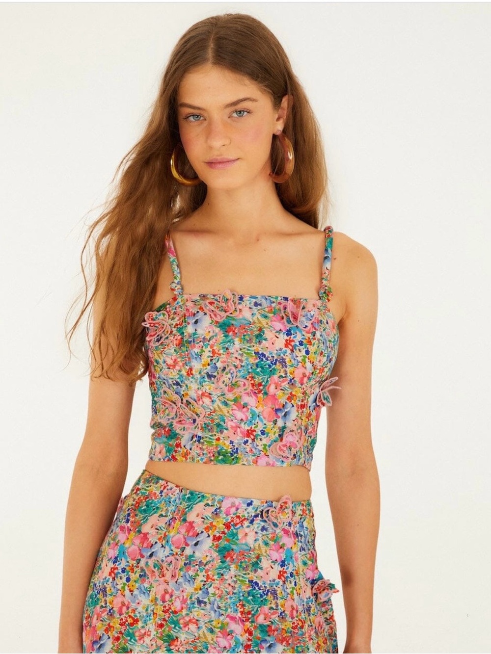 FARM Rio Peasant Floral Butterflies Linen Top NWT Size S